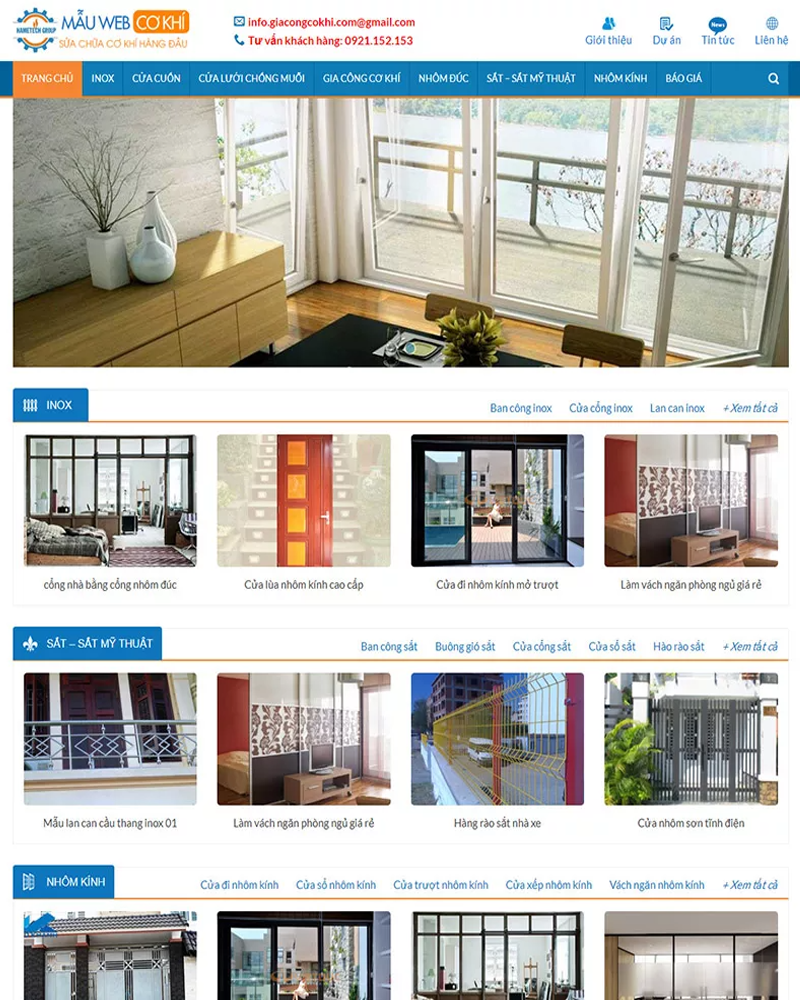 MẪU WEBSITE CƠ KHÍ, NHÔM, KÍNH, INOX
