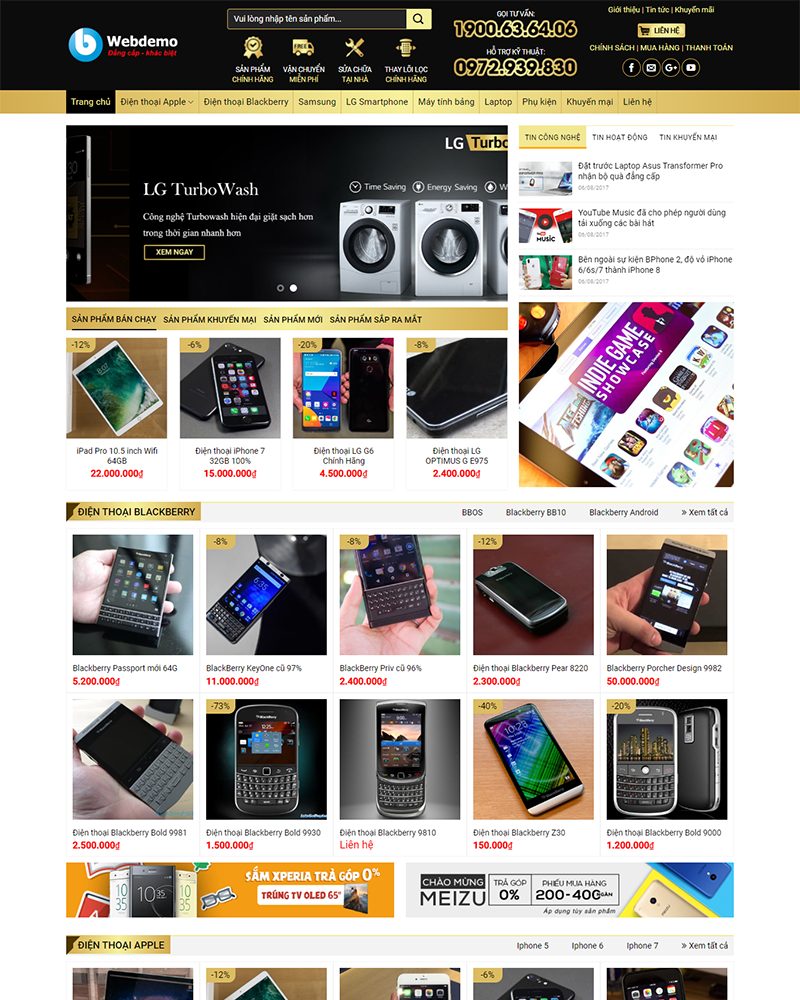 MẪU WEBSITE BÁN ĐỒ ĐIỆN MÁY CÔNG NGHỆ